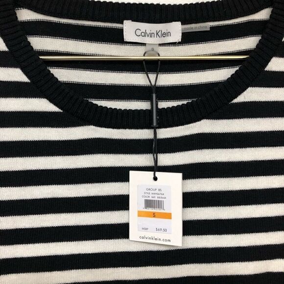 NWT Calvin Klein Black and White Striped Blouse - Picture 2 of 3